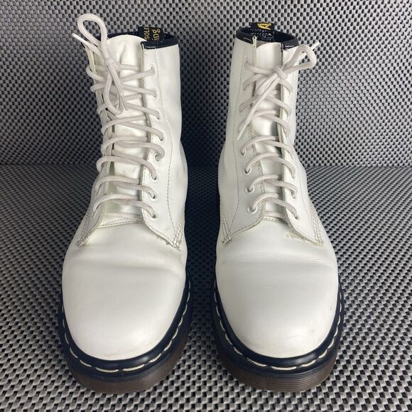 Dr Martens Combat Boots Mens 8 White Leather Lace Up Ankle Boots Made In England - Picture 6 of 14
